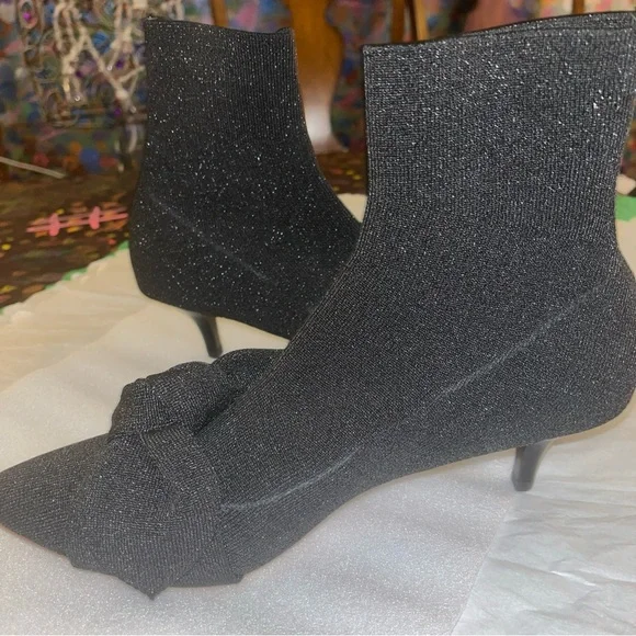 Loeffler Randall Kassidy Black/Shimmer Knit Bow Ankle Sock Booties New - Picture 8 of 13